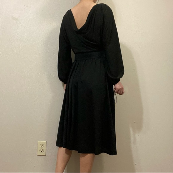 Retro vintage black midi dress w/ cowl back - Picture 2 of 16